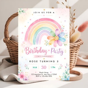 Invitation Anniversaire Pastel Rainbow 3 ans