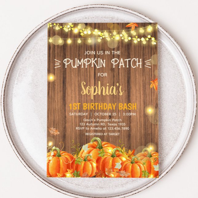 Invitation Anniversaire Patch de Citrouille Rustique d'Automn (Autumn Rustic Pumpkin Patch String Lights Birthday Invitation)