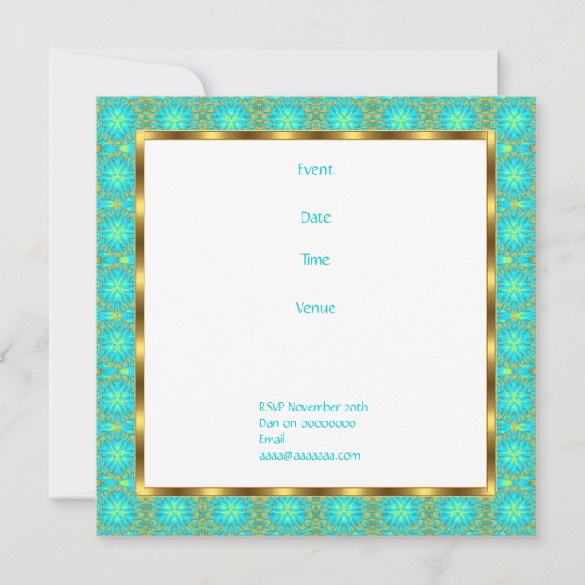 Invitation Anniversaire Patchwork Aqua et Or (Devant)