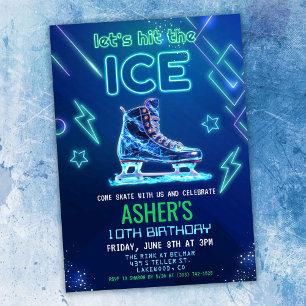 Invitation Anniversaire Patinage sur Glace Neon Gl