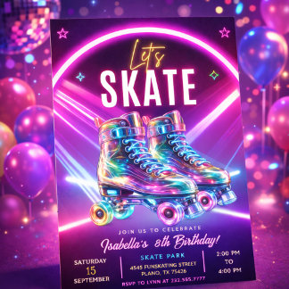 Invitation Anniversaire Patins à Roulettes Néon