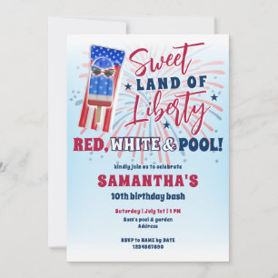 Invitation Anniversaire patriotique juillet 4 juillet Piscine