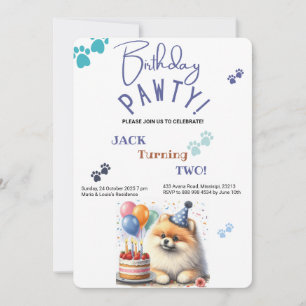 Invitation Anniversaire Pawty Pomeranian Chien Customisé Anni