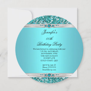 Invitation Anniversaire Perle Diamant Argent Paillettes Turqu
