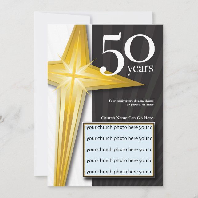 Invitation Anniversaire personnalisable d'église de 50 ans (Devant)