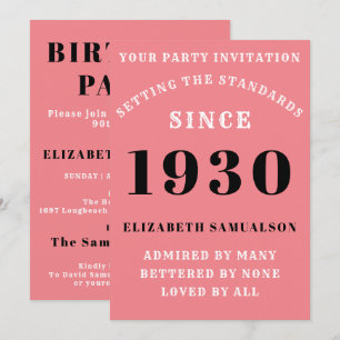 Invitation Anniversaire personnalisé 1930 Ajouter un nom Pink