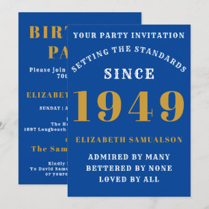Invitation Anniversaire personnalisé 1949 Ajouter le nom Blue