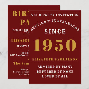 Invitation Anniversaire personnalisé 1950 Elégant Chic Red Go
