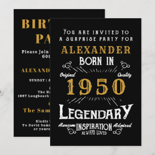 Invitation Anniversaire personnalisé 1950Black Gold Retro Leg