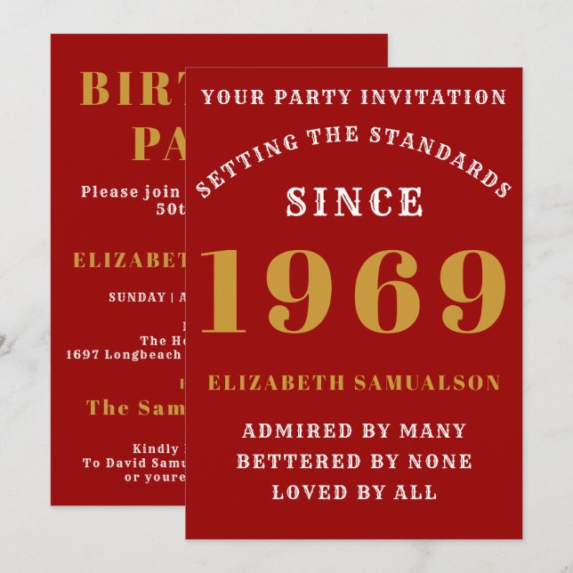 Invitation Anniversaire personnalisé 1969 Créez votre propre  (Devant / Derrière)