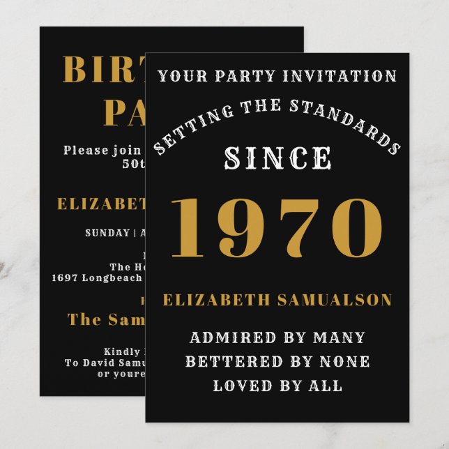 Invitation Anniversaire Personnalisé 1970 Ajoutez Votre Nom N (Devant / Derrière)