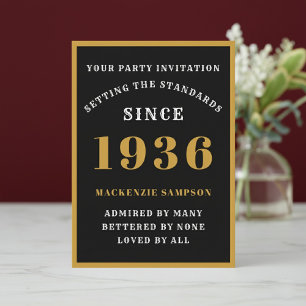 Invitation Anniversaire Personnalisé 90 Ans 1936 Élégant Noir
