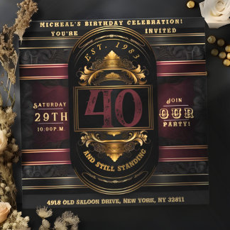 Invitation Anniversaire personnalisé Vintage Black Gold Burga