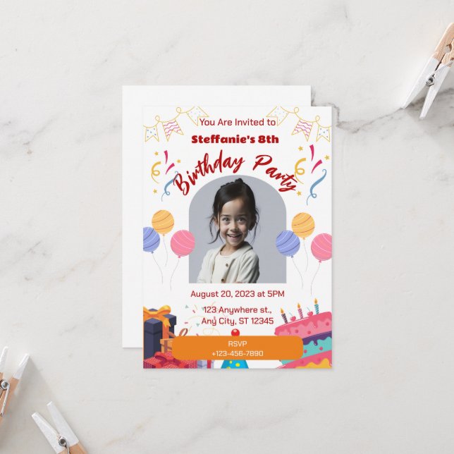 Invitation Anniversaire Personnaliser la carte (Devant/Arrière en situation)