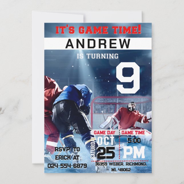 Invitation Anniversaire personnel de hockey avec photo Invita (Devant)