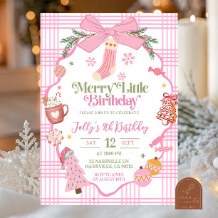 Invitation Anniversaire Petite Fête de Noël Fantaisie Rose