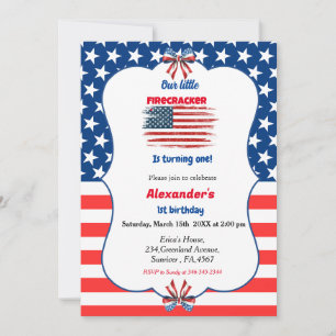 Invitation anniversaire petite pétard du 4 juillet