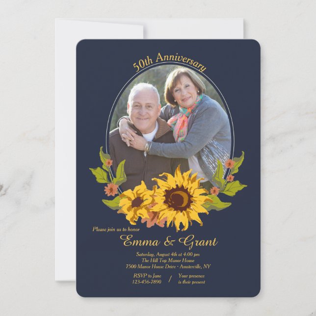 Invitation anniversaire photo avec cadre tournesol (Devant)