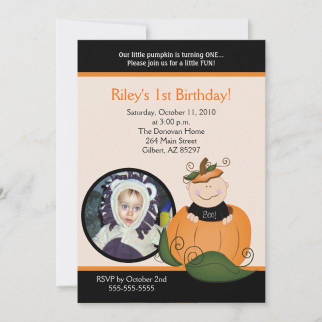 Invitation Anniversaire photo de la petite Citrouille Hallowe (Devant)