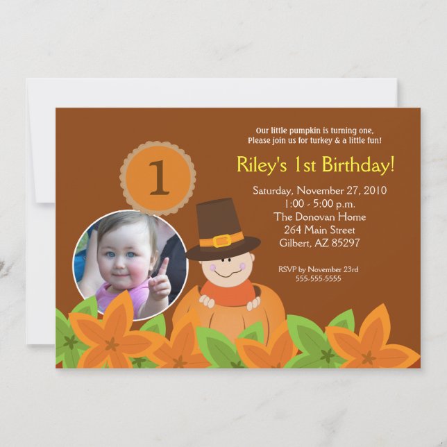 Invitation Anniversaire photo de Little Citrouille Thanksgivi (Devant)