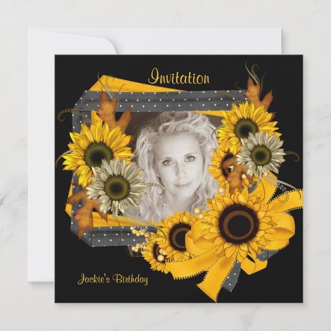 Invitation Anniversaire Photo Tournesol Cadre (Devant)