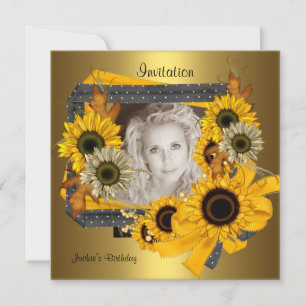 Invitation Anniversaire Photo Tournesol Cadre Doré