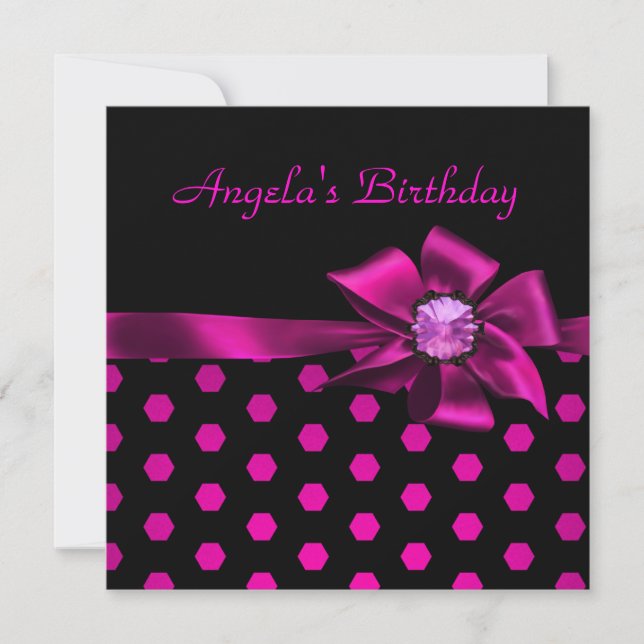 Invitation Anniversaire Pink Bow noir rose (Devant)