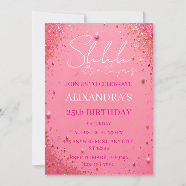 Invitation Anniversaire Pink Gold Surprise, modifi (Devant)