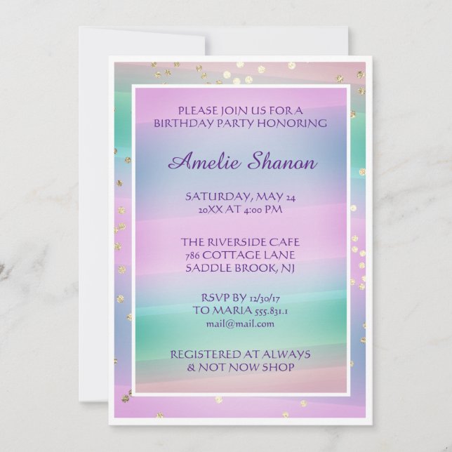 Invitation Anniversaire Pink Pastel Confetti Photo (Devant)