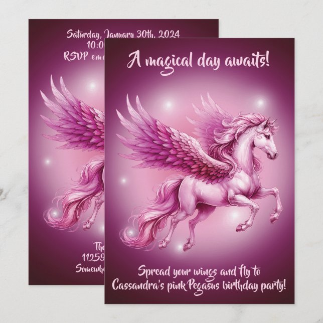 Invitation Anniversaire Pink Pegasus Design Imaginaire (Devant / Derrière)