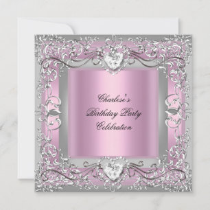 Invitation Anniversaire Pink Silver Diamond