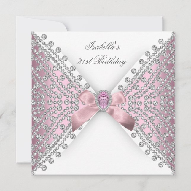 Invitation Anniversaire Pink Silver White Diamond (Devant)