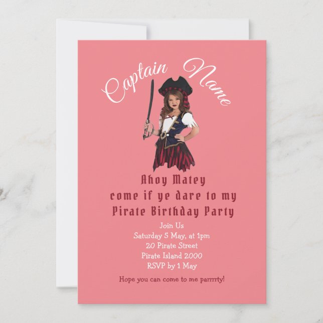 Invitation Anniversaire Pirate rose (Devant)