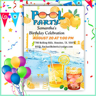 Invitation Anniversaire Piscine Fête Boissons tropicales Invi