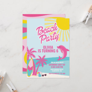 Invitation Anniversaire plage Malibu rose