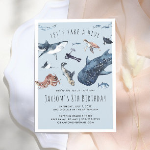 Invitation Anniversaire Plongée sous-marine Océan Aquarelle
