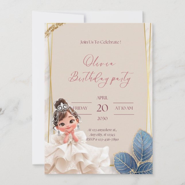Invitation anniversaire pour petite princesse (Devant)