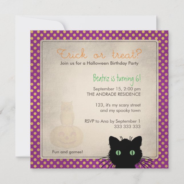 Invitation Anniversaire pourpre de Halloween de festin de (Devant)