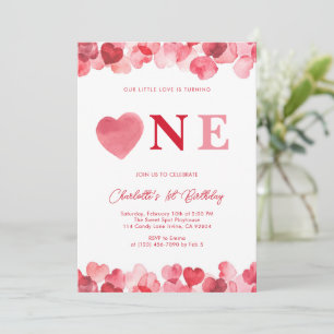 Invitation Anniversaire Premier Fille Cœur Rose 