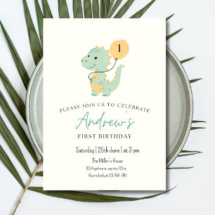 Invitation Anniversaire première année Minimaliste Dinosaure 