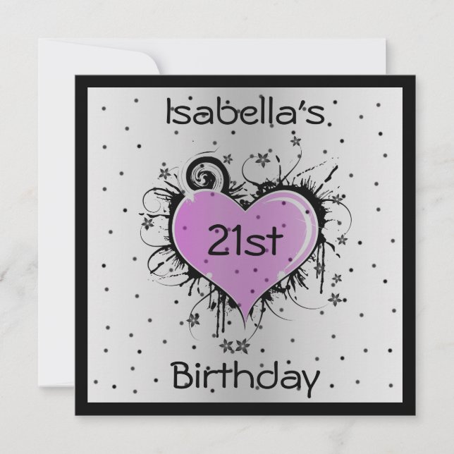 Invitation Anniversaire Purple Heart on Black (Devant)