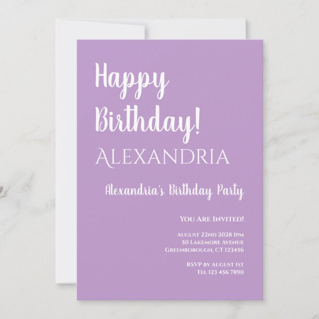 Invitation Anniversaire Purple Lilac Typographie Joyeux Anniv (Devant)
