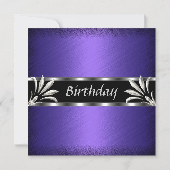 Invitation Anniversaire Purple Silver Floral (Devant)