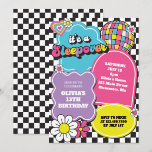 Invitation Anniversaire Pyjama Rétro Néon 90