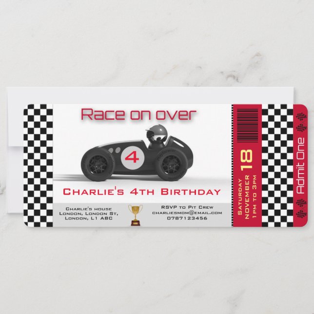Invitation Anniversaire Racing Car Thème personnal (Devant)
