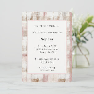 Invitation Anniversaire rayures abstraites brun rose crème
