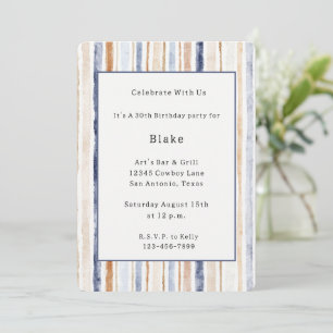 Invitation Anniversaire Rayures Bleu Crème Marron
