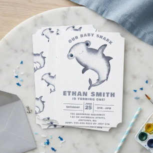 Invitation Anniversaire Requin Marteau Aquarelle Mignon
