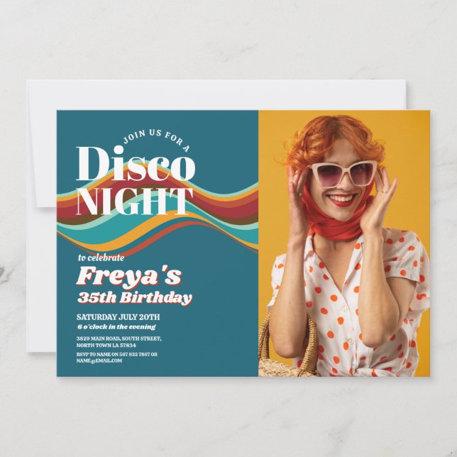 Invitation Anniversaire rétro 60s les années 70 80s Disco Pho (Devant)