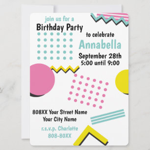 Invitation Anniversaire Rétro 90 Nostalgie Motif Memphis